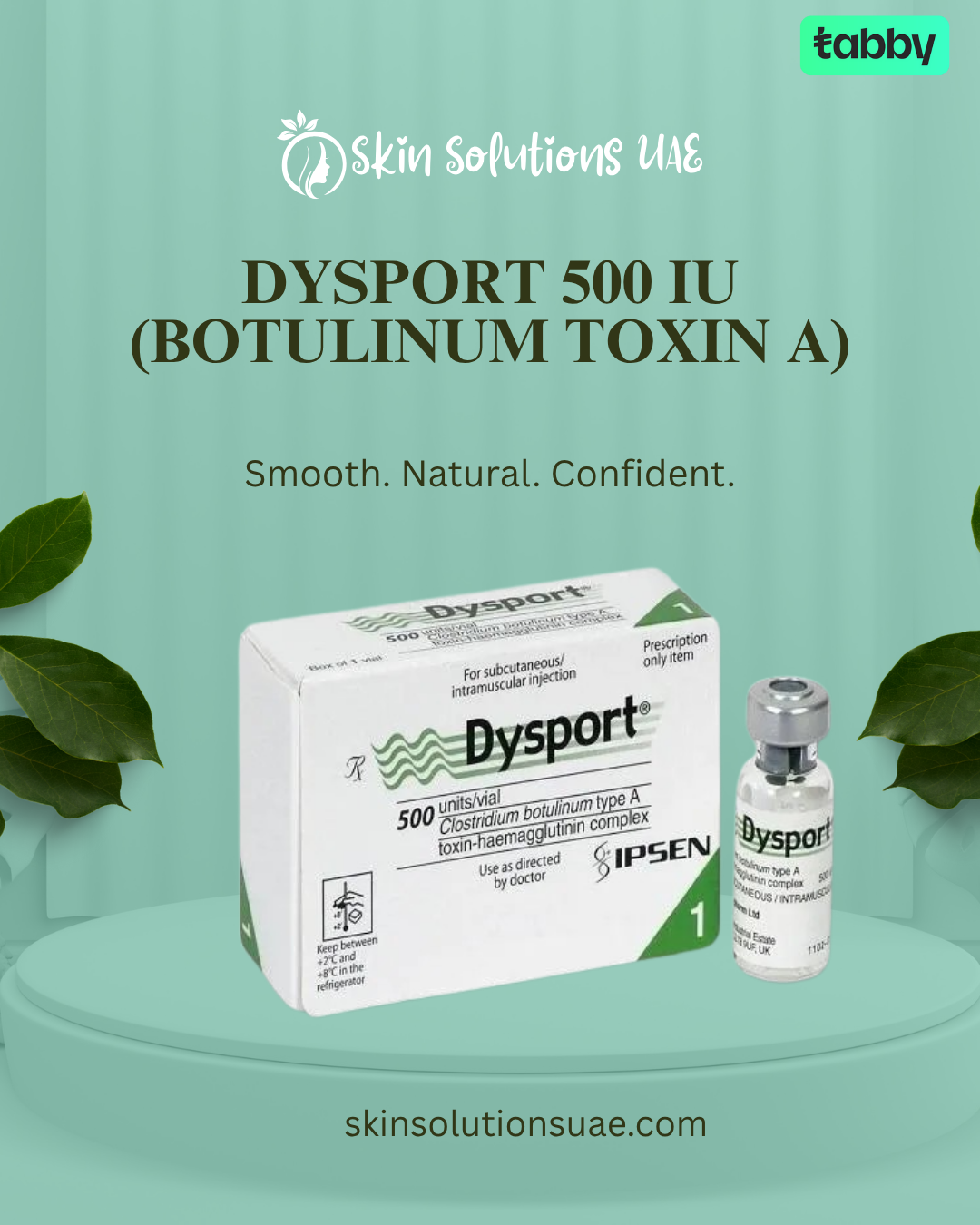 Dysport 500 IU Botulinum Toxin Type A injection with vial and box for professional aesthetic treatments and temporary reduction of facial lines.