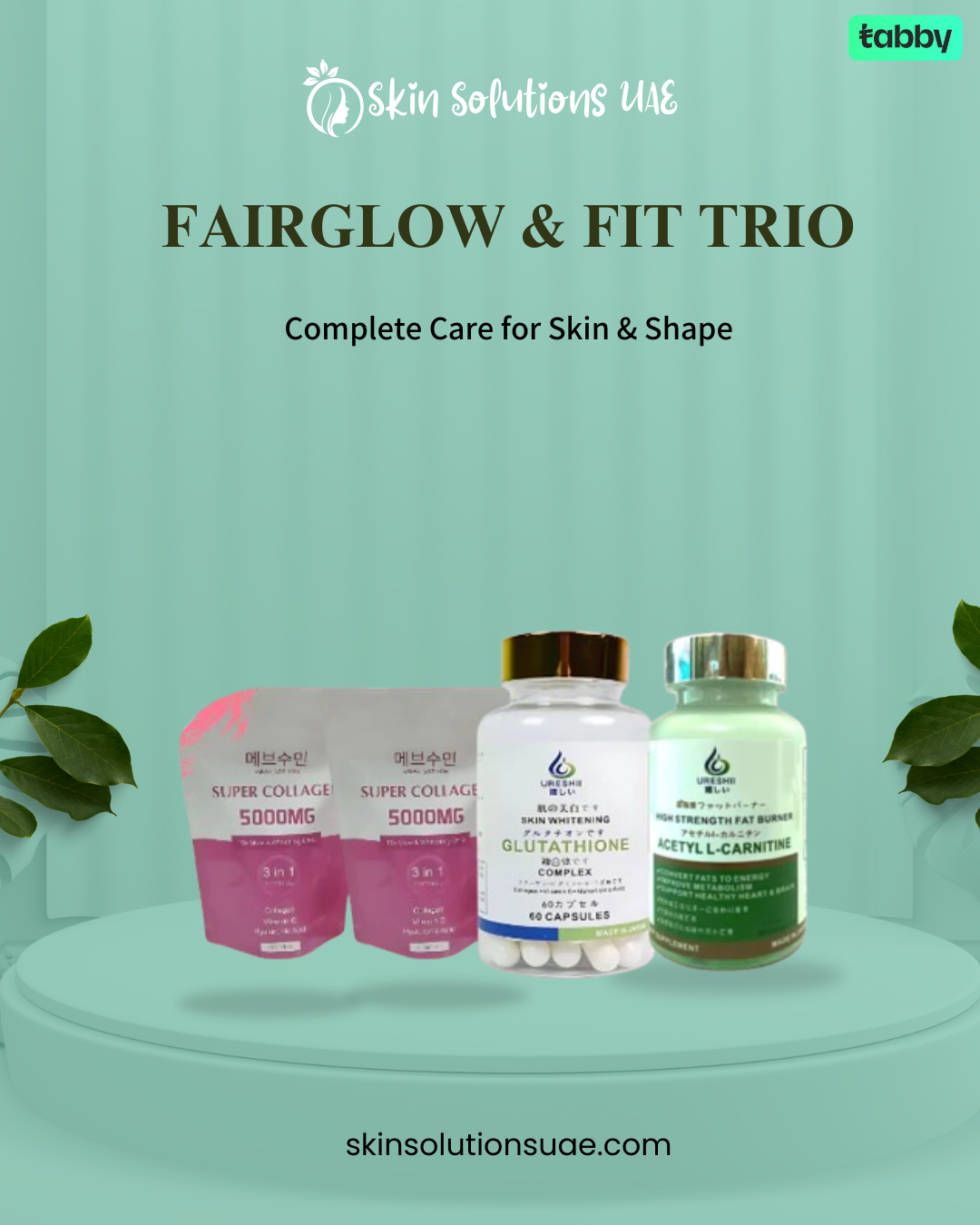 Fairglow and fit trio with glutathione, collagen and fat burner combo