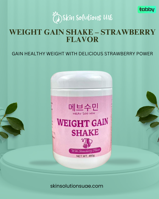 Meav Soo Min Weight Gain Shake Strawberry Flavor banner promoting a delicious nutritional shake to support healthy weight gain with strawberry flavor.