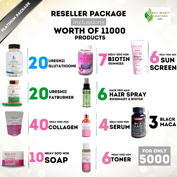 Reseller skincare package with glutathione, collagen, serum and beauty products bundle