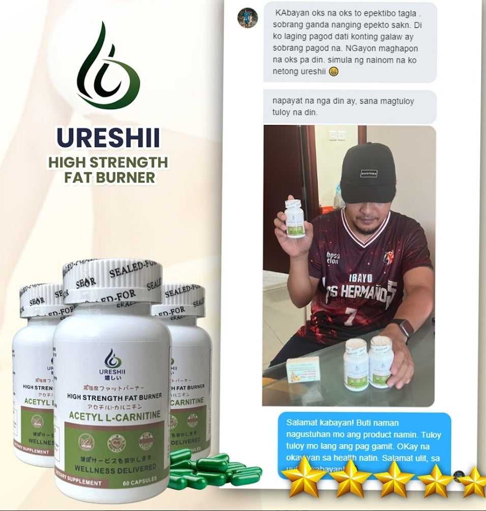 Customer testimonial for Ureshii High Strength Fat Burner featuring user feedback and product review highlighting weight management support in the UAE.