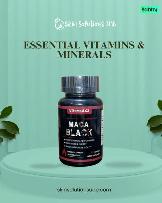 Vitamaxx Maca Black dietary supplement bottle displayed for daily energy, vitality, and wellness support.